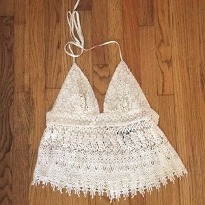 White Crochet Halter Top